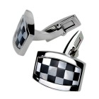 Cufflinks made of stainless steel, high-gloss finish, black &amp; mother of pearl checkerboard pattern